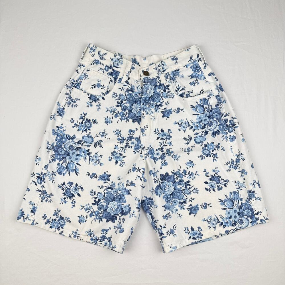 Vintage Zena II Floral Print White Denim Shorts Made in USA High Rise Size 8 NWT - Picture 2 of 14